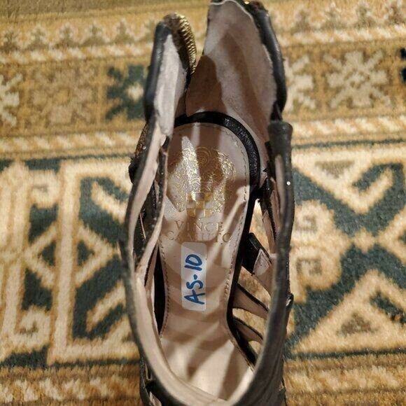 Vince Camuto Caged Heels 7.5 Black Leather Glitter Back Zip Bootie Shoe - Picture 8 of 11